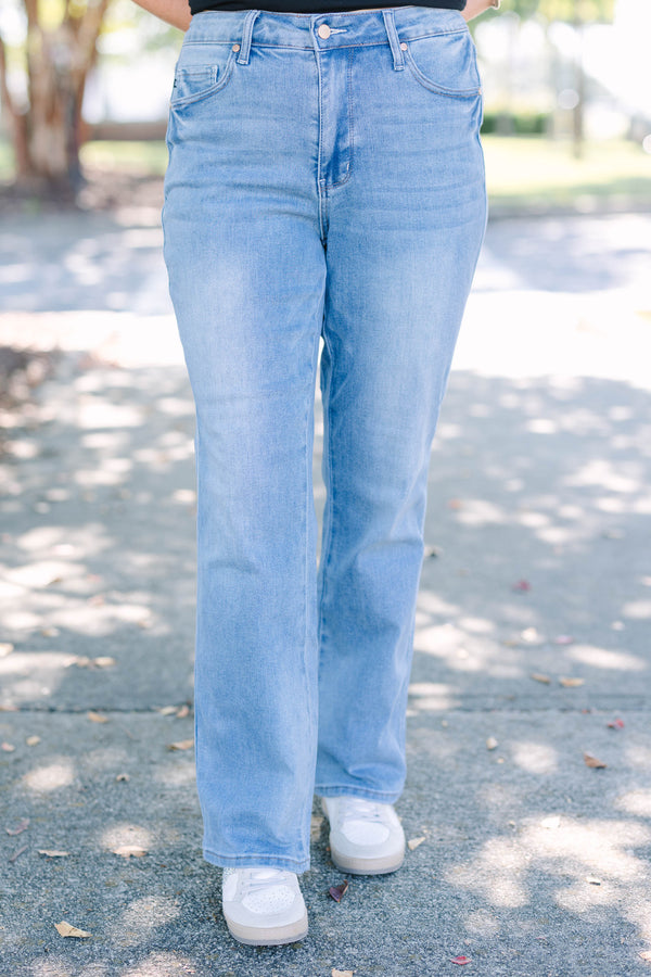 Plus size clothing, high rise medium wash boot cut denim jeans