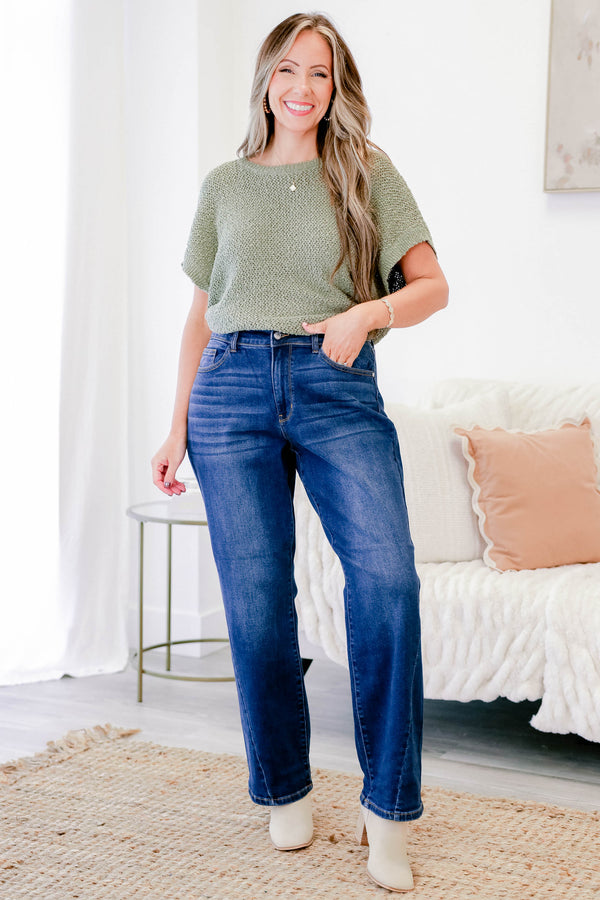 Chic Soul plus size clothing, medium wash high rise slightly flared jeans with a finished hem