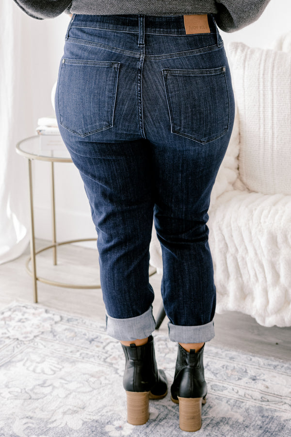Chic Soul plus size clothing, dark wash skinny cropped cuff jeans