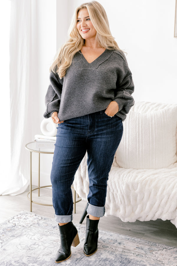 Chic Soul plus size clothing, dark wash skinny cropped cuff jeans