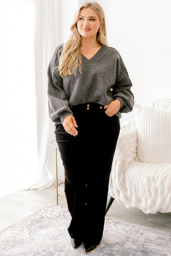 Chic Soul plus size clothing, black bootcut jeans with 2 buttons