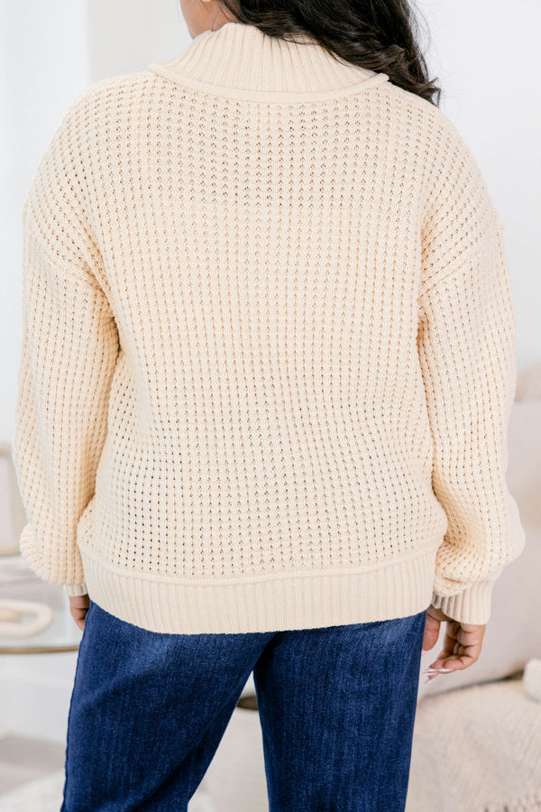 Chic Soul plus size clothing, knit cream cardigan with collar and three wooden buttons