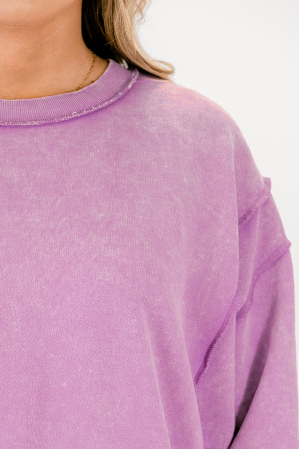 Chic Soul plus size clothing, bright violet purple long sleeve pullover with side slits