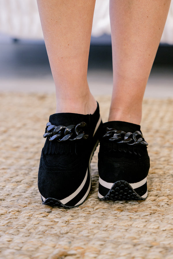 Chic Soul plus size clothing, black platform sneakers with an oversized black link chain across the top