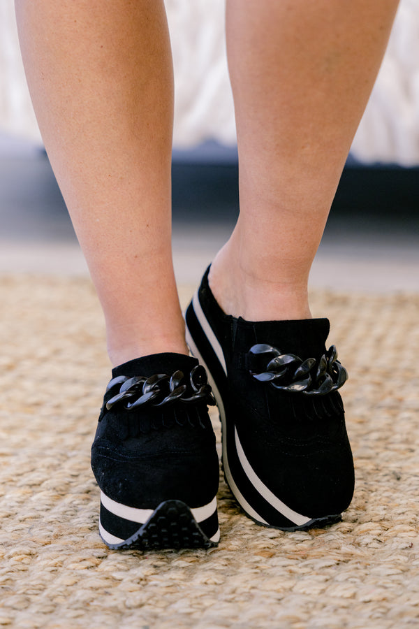 Chic Soul plus size clothing, black platform sneakers with an oversized black link chain across the top