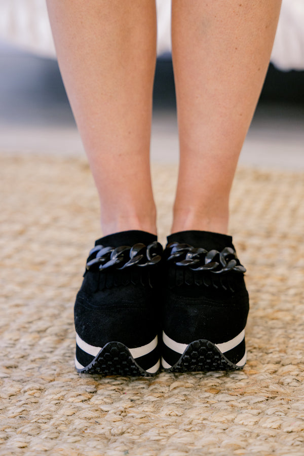 Chic Soul plus size clothing, black platform sneakers with an oversized black link chain across the top
