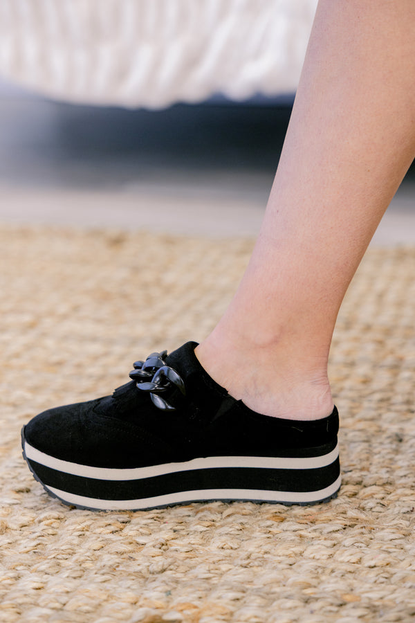 Chic Soul plus size clothing, black platform sneakers with an oversized black link chain across the top