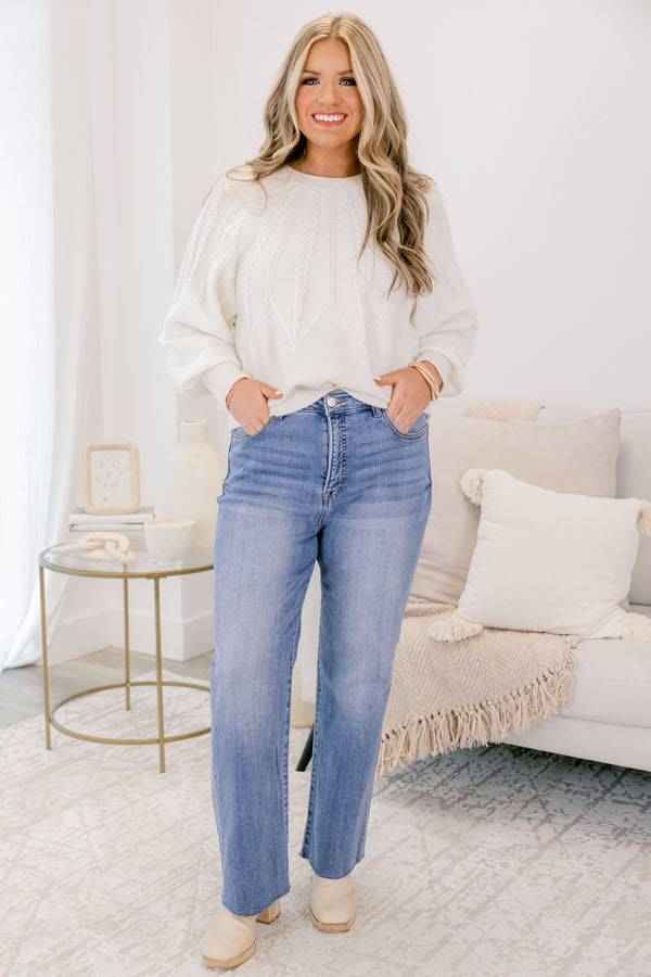 Chic Soul plus size clothing, medium wash denim straight leg jeans