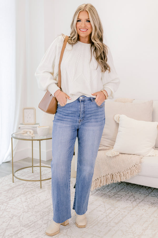 Chic Soul plus size clothing, medium wash denim straight leg jeans