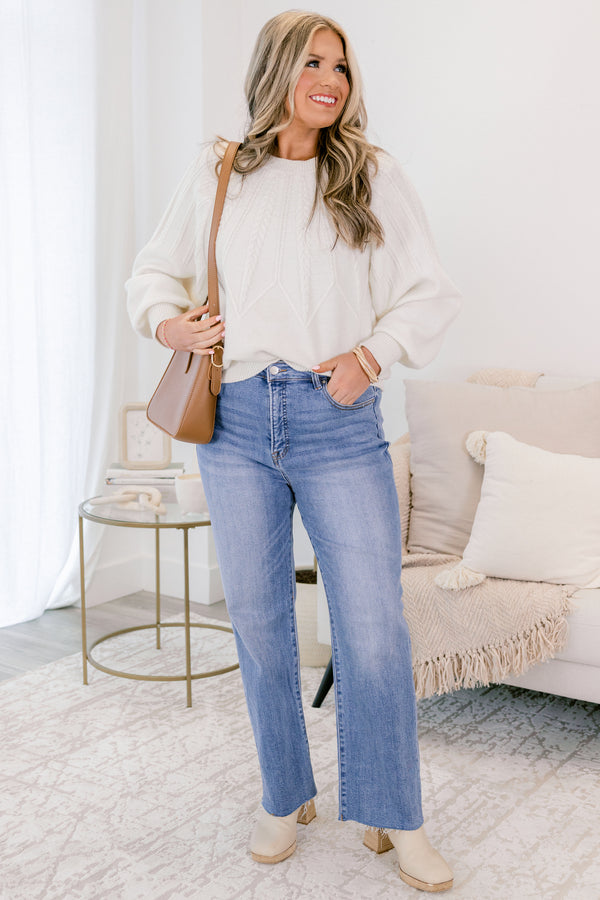 Chic Soul plus size clothing, medium wash denim straight leg jeans