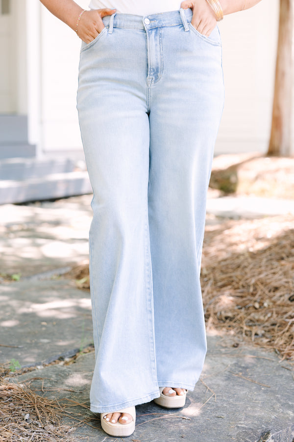 Chic Soul plus size clothing, light wash flair wide leg jeans