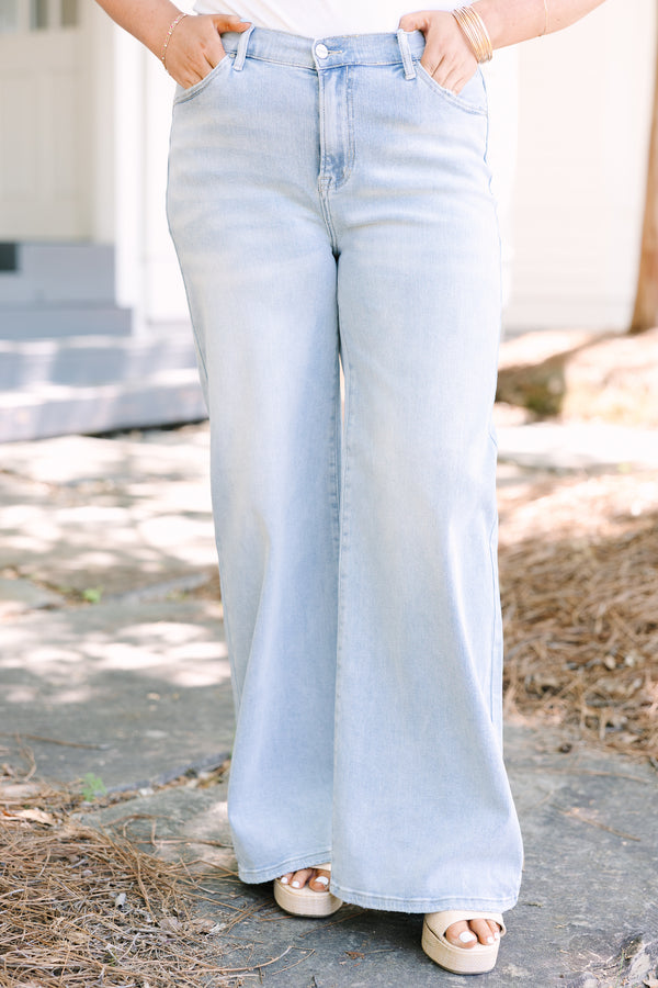 Chic Soul plus size clothing, light wash flair wide leg jeans