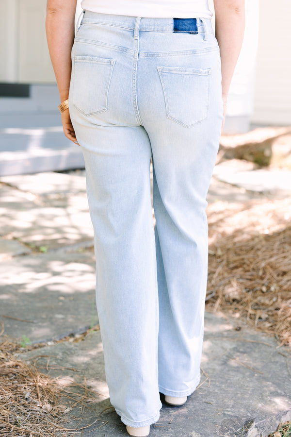 Chic Soul plus size clothing, light wash flair wide leg jeans