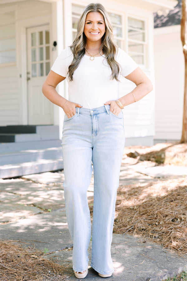 Chic Soul plus size clothing, light wash flair wide leg jeans