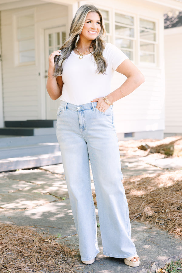 Chic Soul plus size clothing, light wash flair wide leg jeans