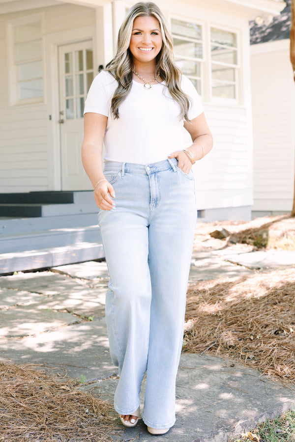 Chic Soul plus size clothing, light wash flair wide leg jeans