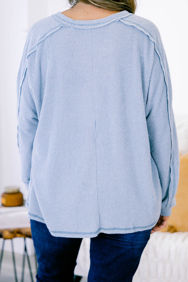 Chic Soul plus size clothing, long sleeve blue grey casual top