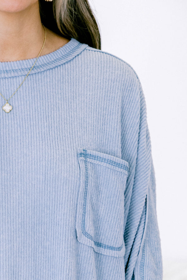 Chic Soul plus size clothing, long sleeve blue grey casual top