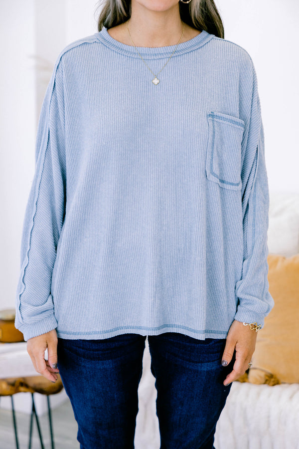 Chic Soul plus size clothing, long sleeve blue grey casual top