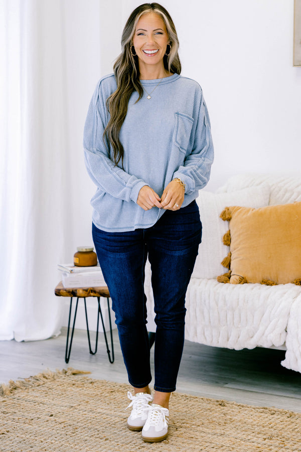 Chic Soul plus size clothing, long sleeve blue grey casual top