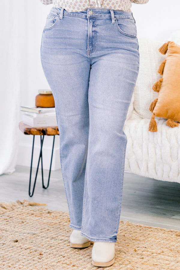 Chic Soul plus size clothing, medium wash straight leg jeans