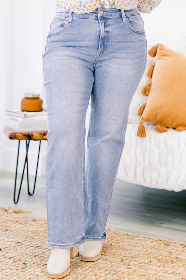 Chic Soul plus size clothing, medium wash straight leg jeans