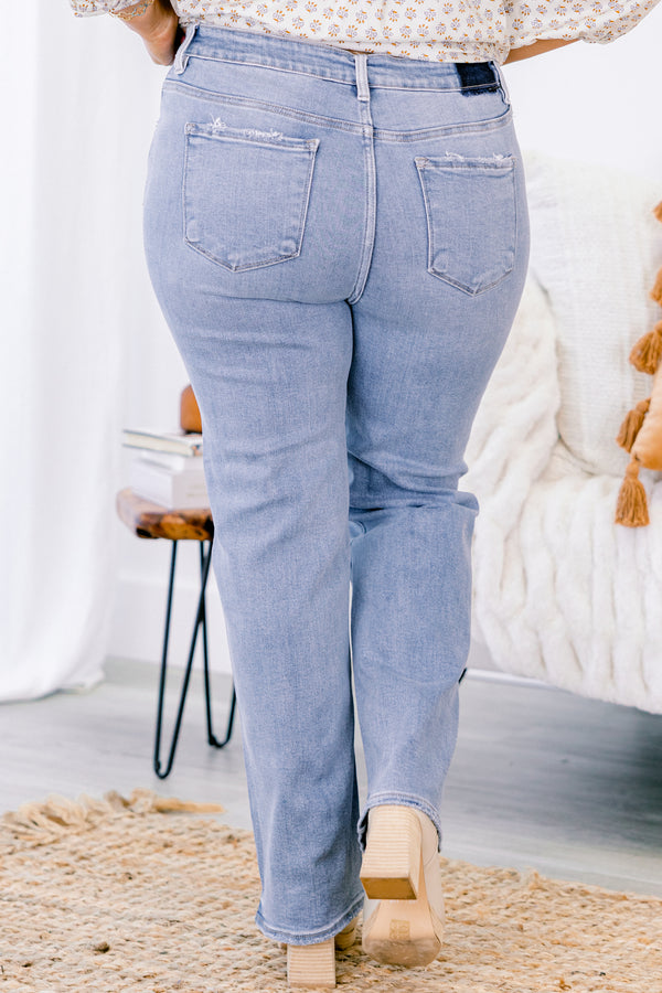 Chic Soul plus size clothing, medium wash straight leg jeans