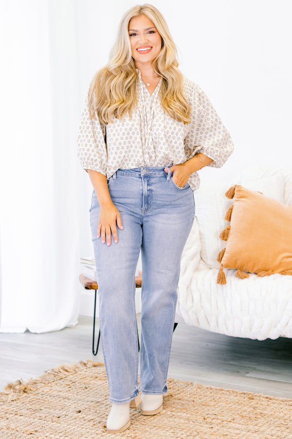 Chic Soul plus size clothing, medium wash straight leg jeans