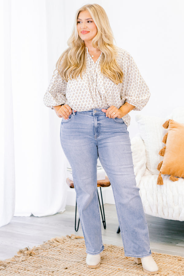 Chic Soul plus size clothing, medium wash straight leg jeans