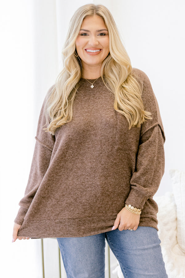 Chic Soul plus size clothing, brown long sleeve sweater