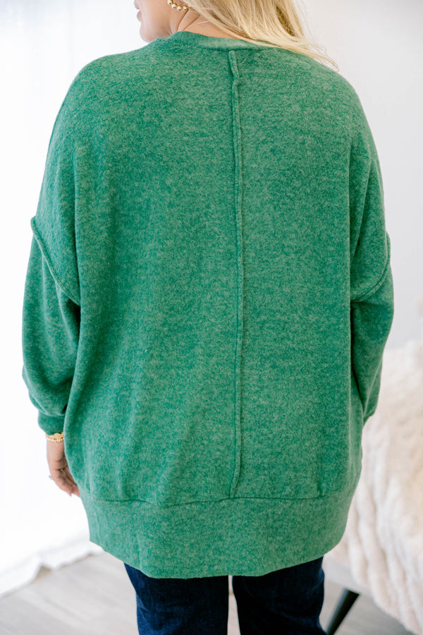 Chic Soul plus size clothing, green long sleeve sweater with front chest pocket