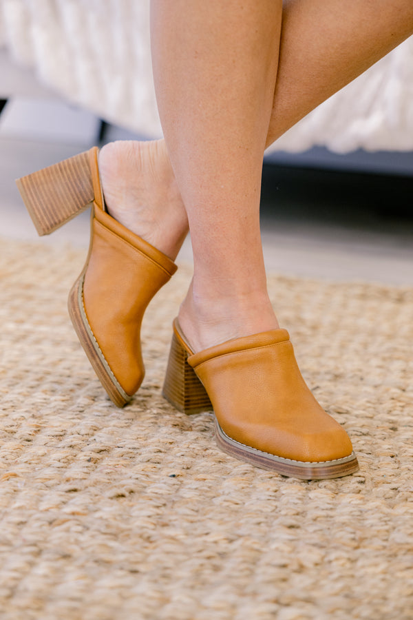 Chic Soul plus size clothing, brown leather block heel clogs