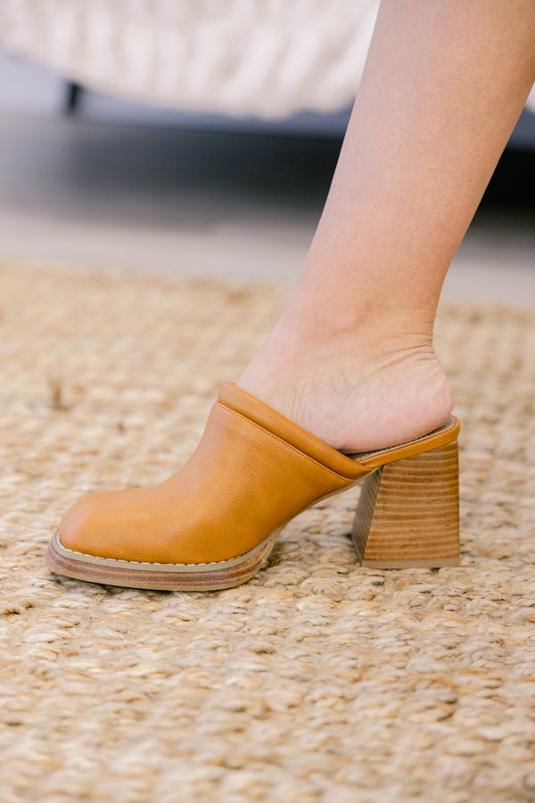 Chic Soul plus size clothing, brown leather block heel clogs