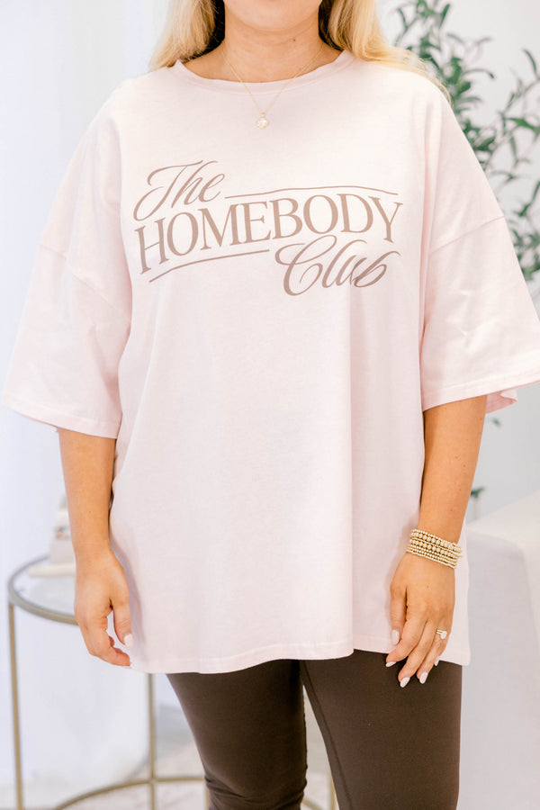 Chic Soul plus size clothing, cream pink short sleeve boyfriend tee with 