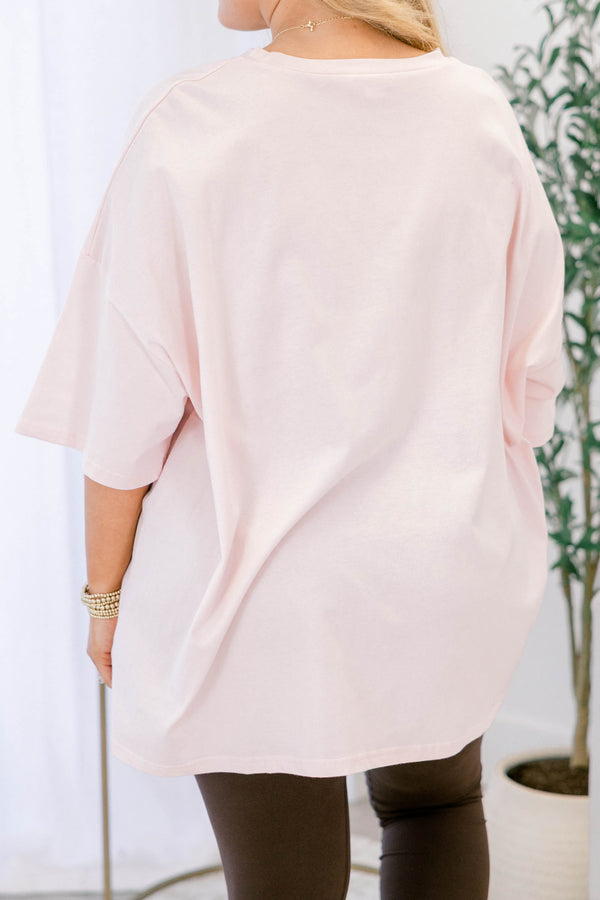 Chic Soul plus size clothing, cream pink short sleeve boyfriend tee with 