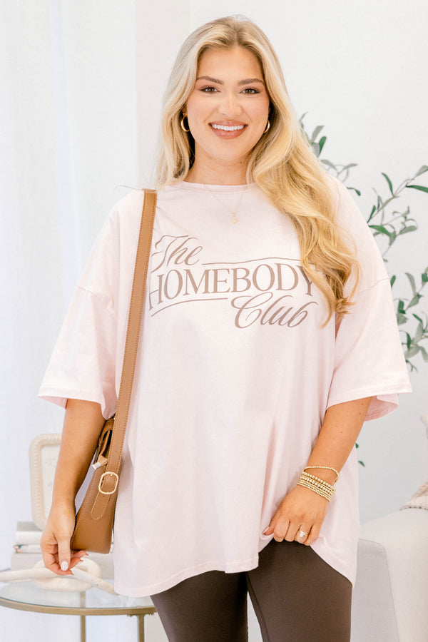 Chic Soul plus size clothing, cream pink short sleeve boyfriend tee with 