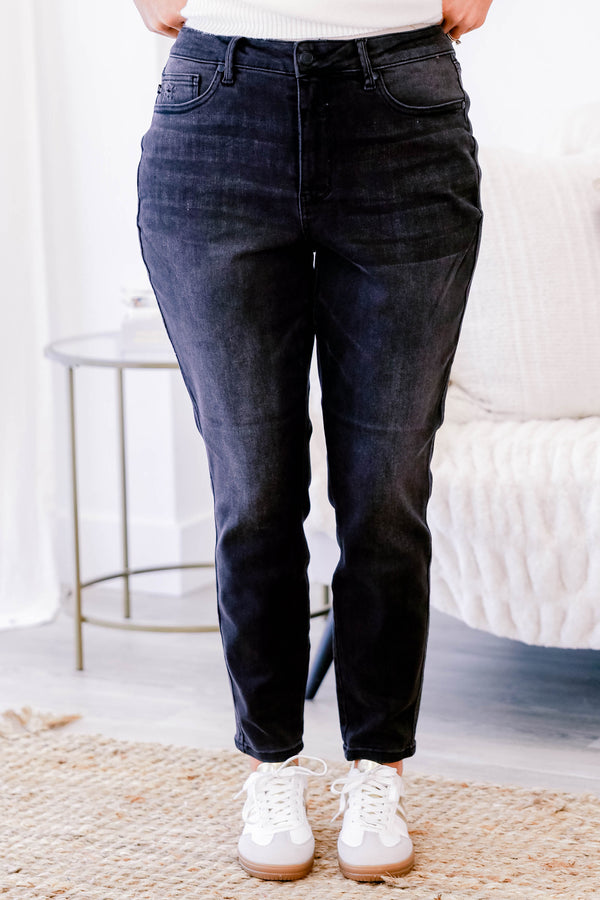 Chic Soul plus size clothing, black skinny leg jeans with a finished hem