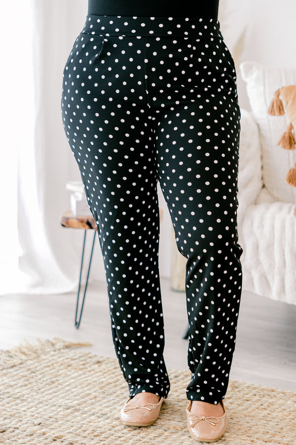 Chic Soul plus size clothing, black and white polka dot slim fitting full length pants