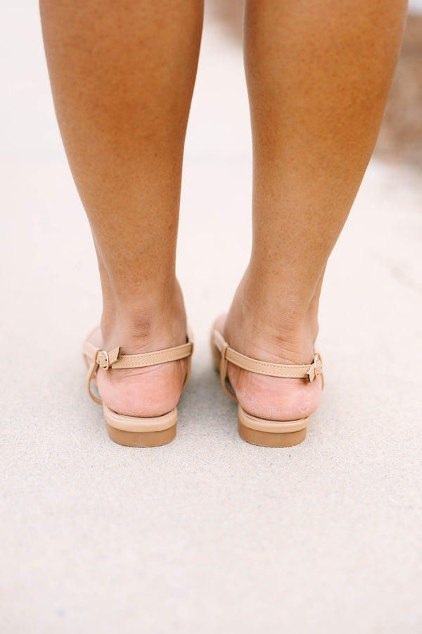 Chic Soul plus size clothing natural woven  closed toed pointed flats with a natural colored thin strap going around the back of the heel 