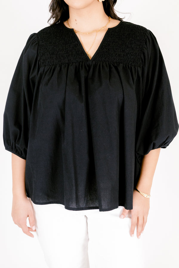 Chic Soul plus size clothing, black half sleeve flowy baby doll top with v neckline cutout