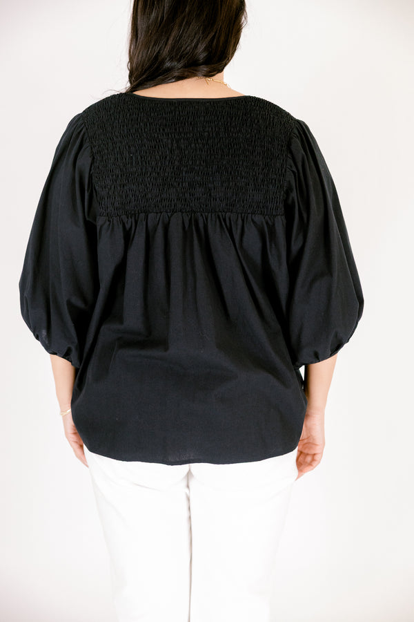 Chic Soul plus size clothing, black half sleeve flowy baby doll top with v neckline cutout