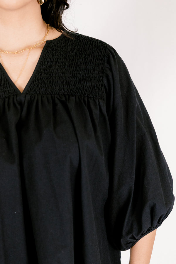 Chic Soul plus size clothing, black half sleeve flowy baby doll top with v neckline cutout