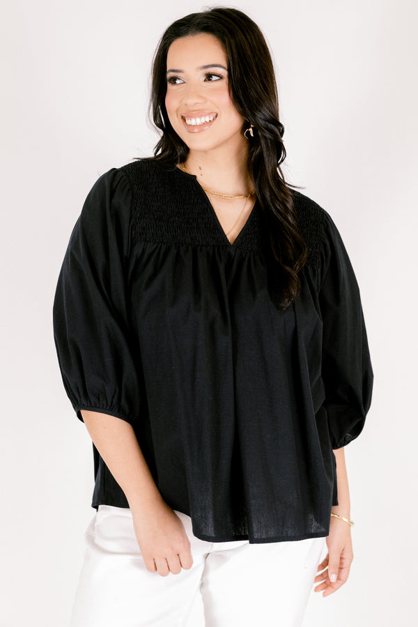 Chic Soul plus size clothing, black half sleeve flowy baby doll top with v neckline cutout