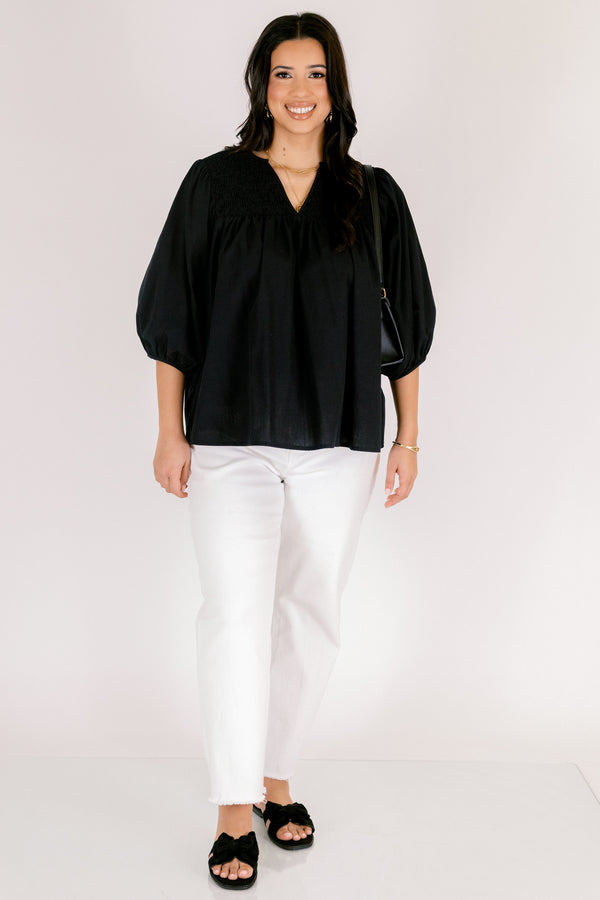 Chic Soul plus size clothing, black half sleeve flowy baby doll top with v neckline cutout