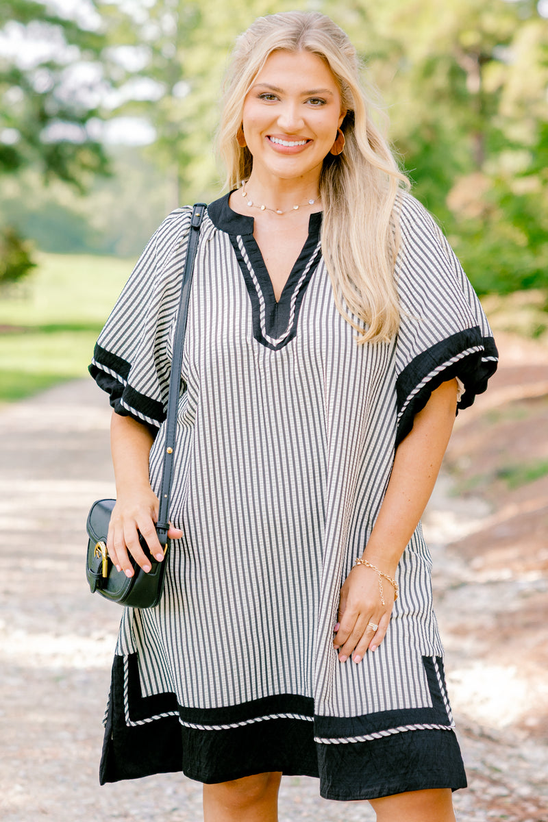 hem dress near me Keep Company Dress, Black Stripe – Chic Soul Ariana Madix's 'Revenge Dress' Size:40 -  Made-to-Order CLEARANCE TAG: APRIL-SALE-2026 and above knee length