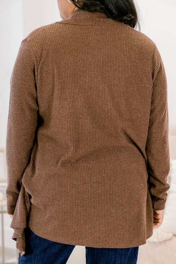 Chic Soul plus size clothing, dark brown long sleeve single button flowy cardigan