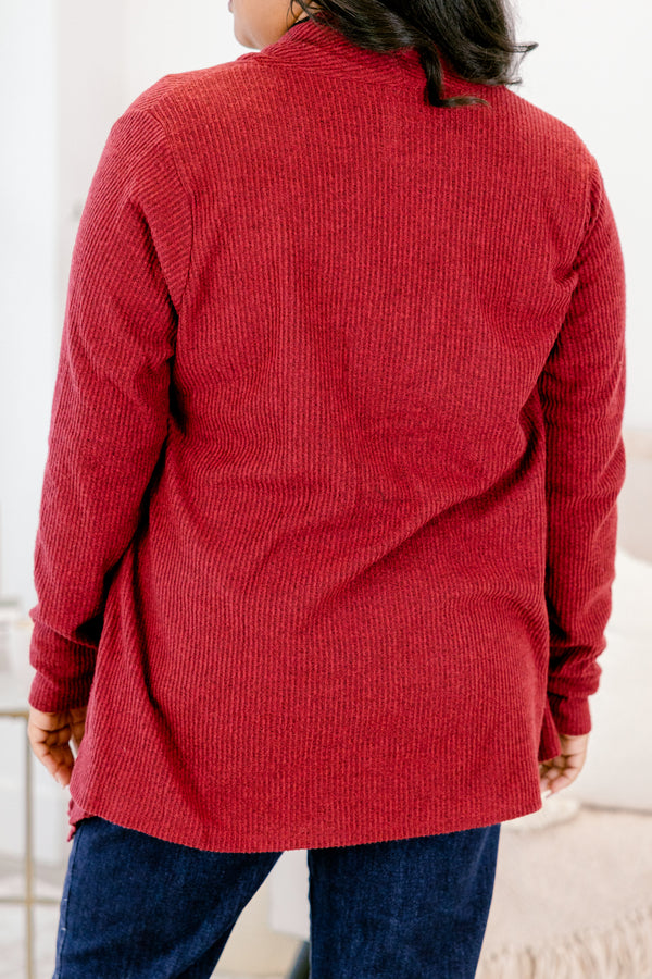 Chic Soul plus size clothing, wine red long sleeve single button flowy cardigan