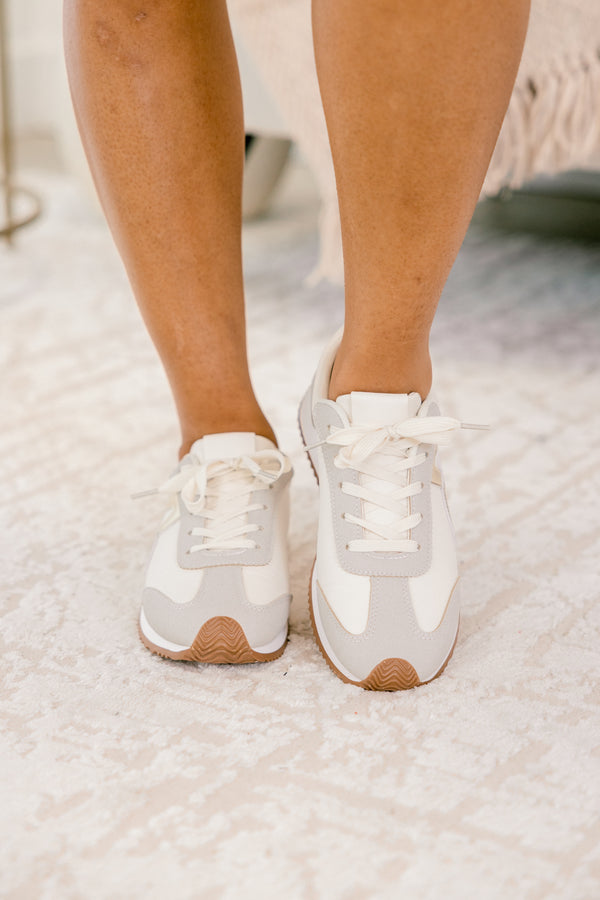 Chic Soul plus size clothing, white two-toned sneakers with a neutral sole 
