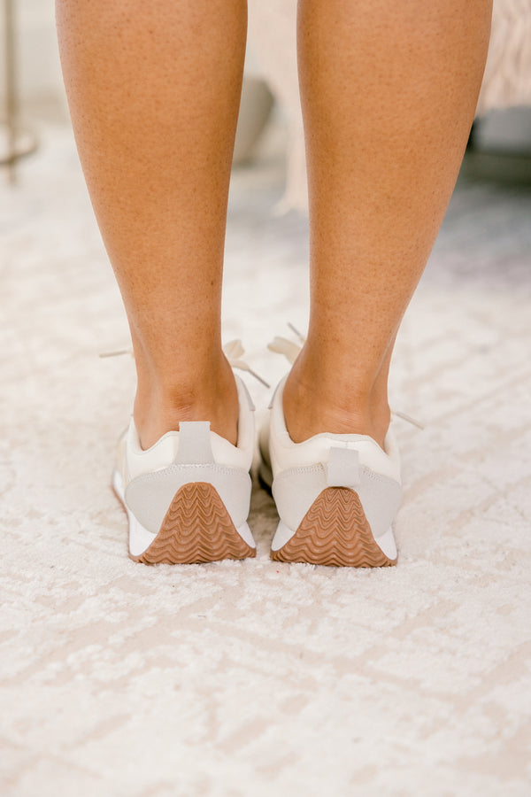 Chic Soul plus size clothing, white two-toned sneakers with a neutral sole 