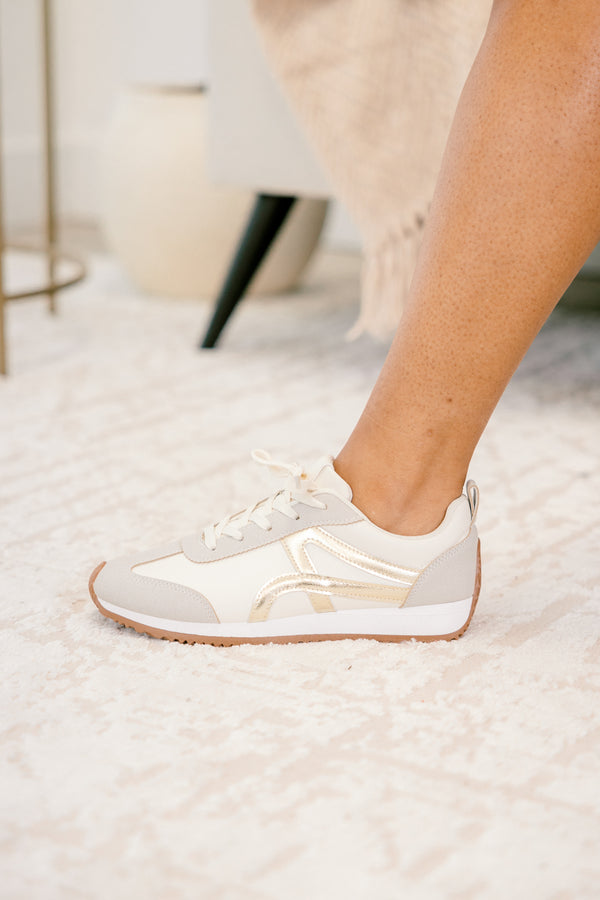 Chic Soul plus size clothing, white two-toned sneakers with a neutral sole 